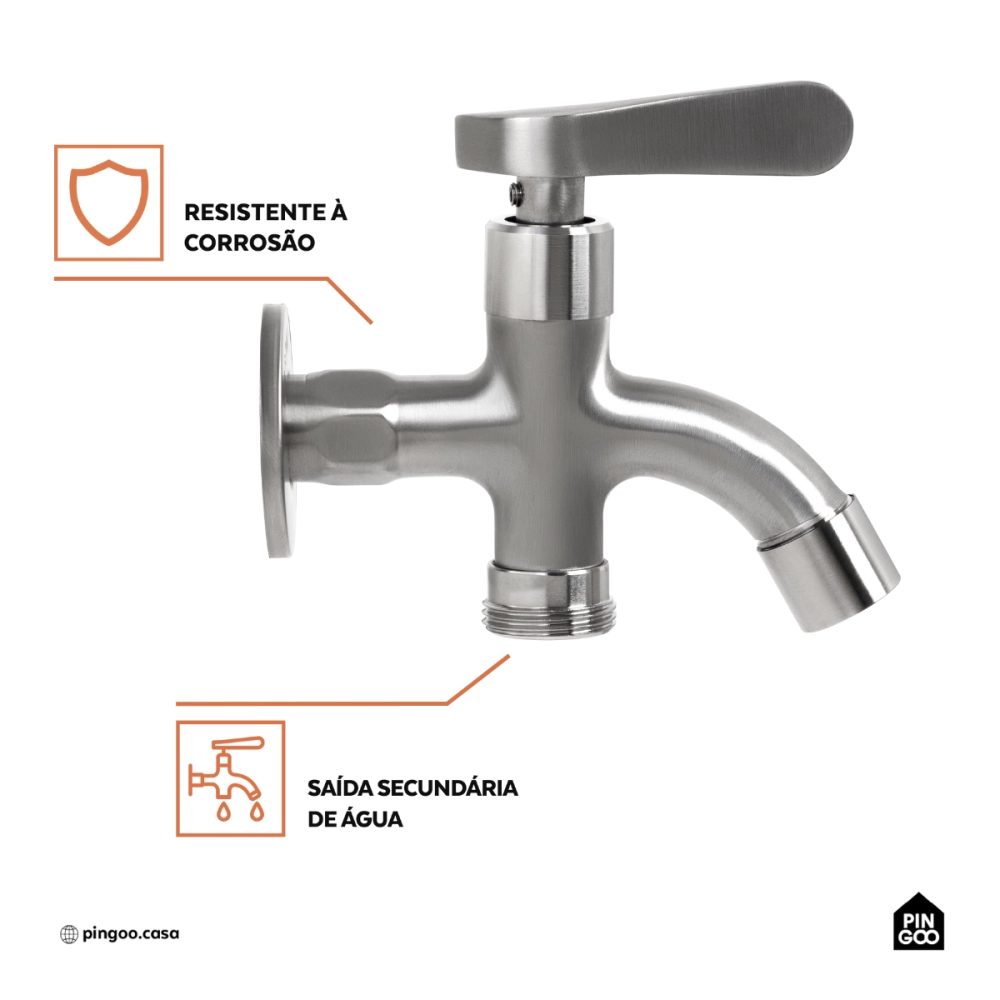 Torneira para área externa de parede Guariba Pingoo.casa - Prata