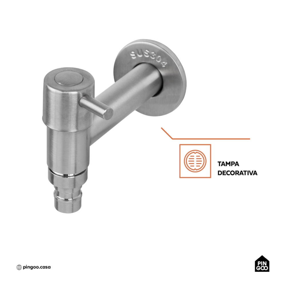 Torneira para área externa de parede Tapauá Pingoo.casa - Prata