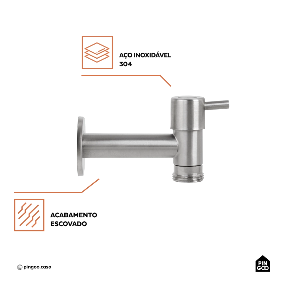 Torneira para área externa de parede Tapauá Pingoo.casa - Prata