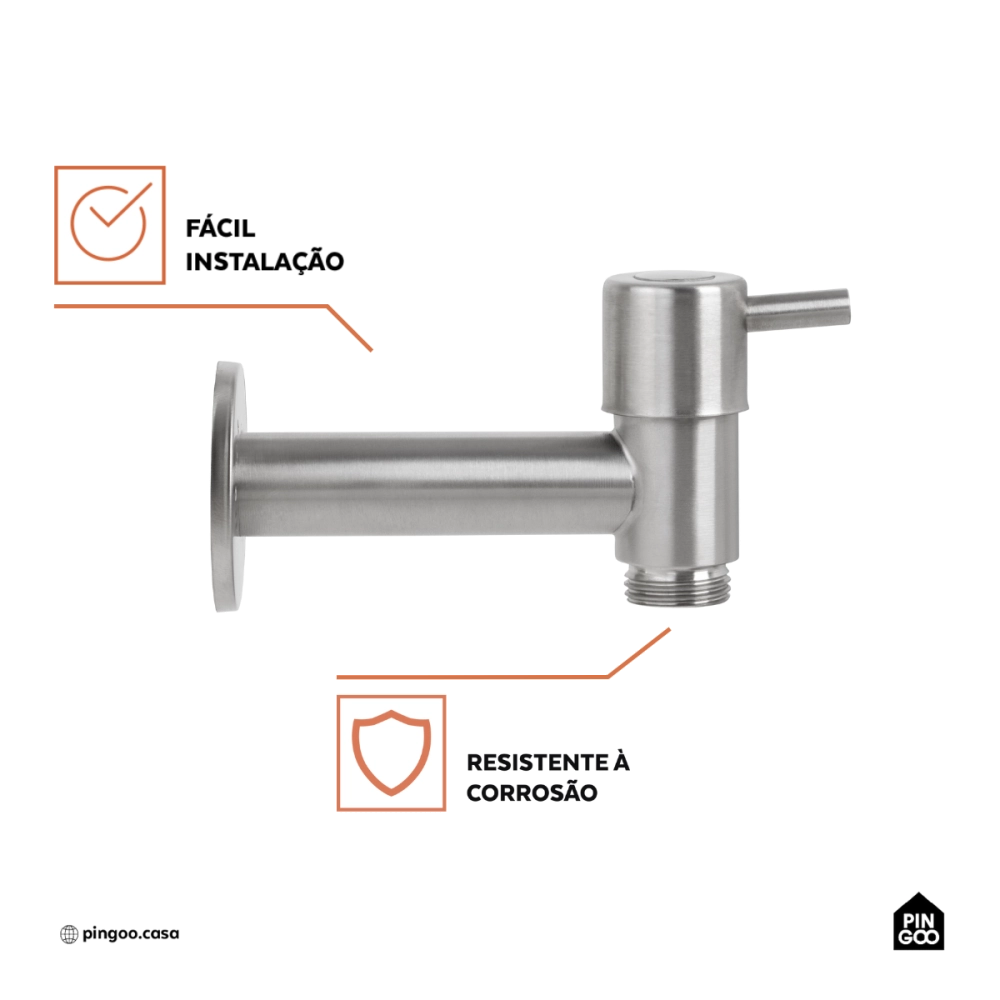Torneira para área externa de parede Tapauá Pingoo.casa - Prata