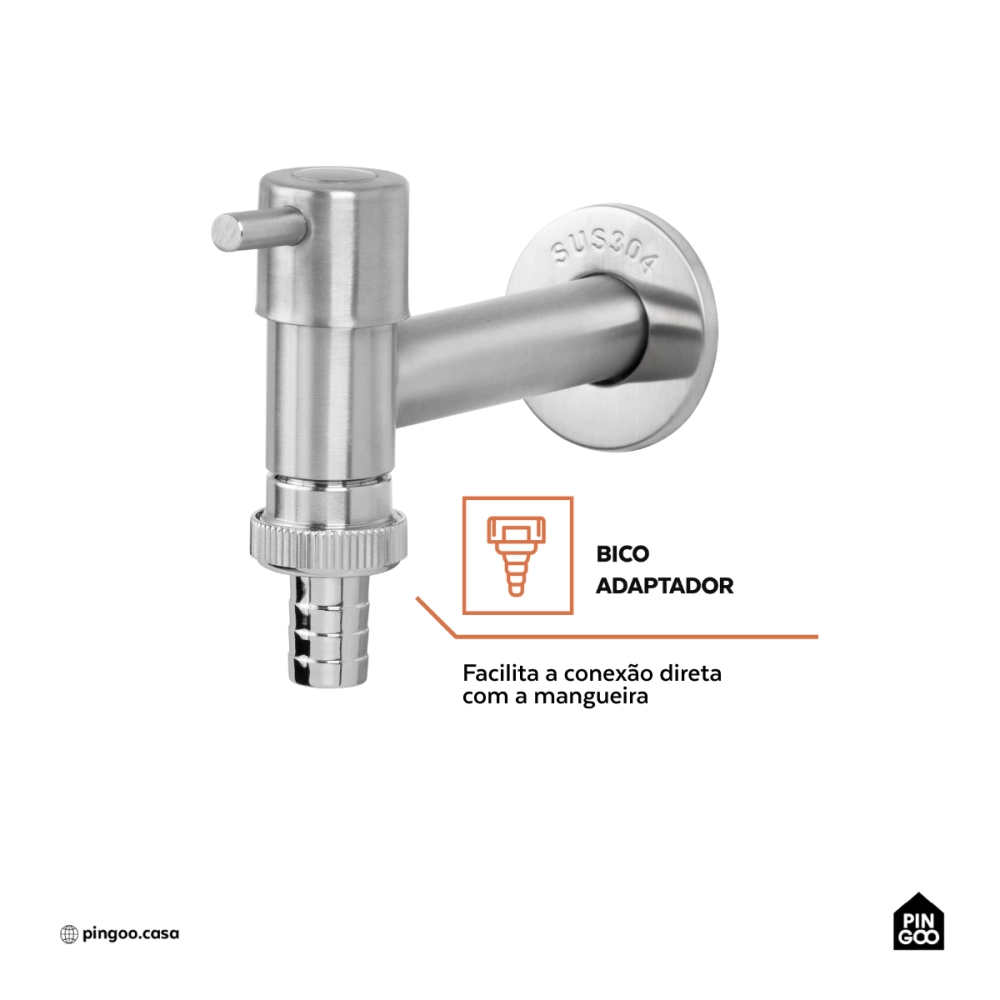 Torneira para área externa de parede Tapauá Pingoo.casa - Prata