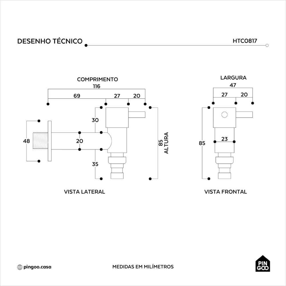 Torneira para área externa de parede Tapauá Pingoo.casa - Prata