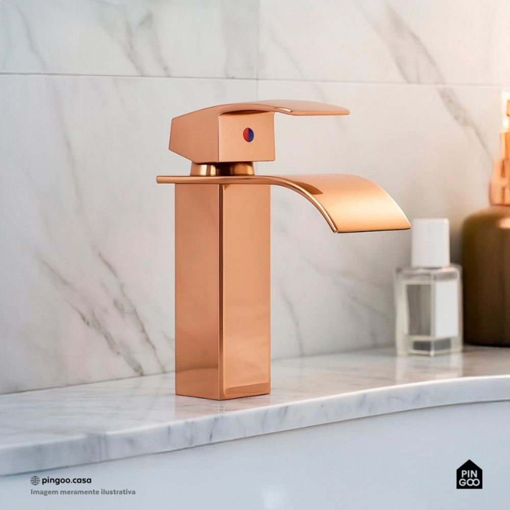 Torneira para Banheiro Cascata Misturador Monocomando Baixa paraná Dourado Rose Torneira para Banheiro Cascata Misturador Monocomando Baixa paraná Dourado Rose