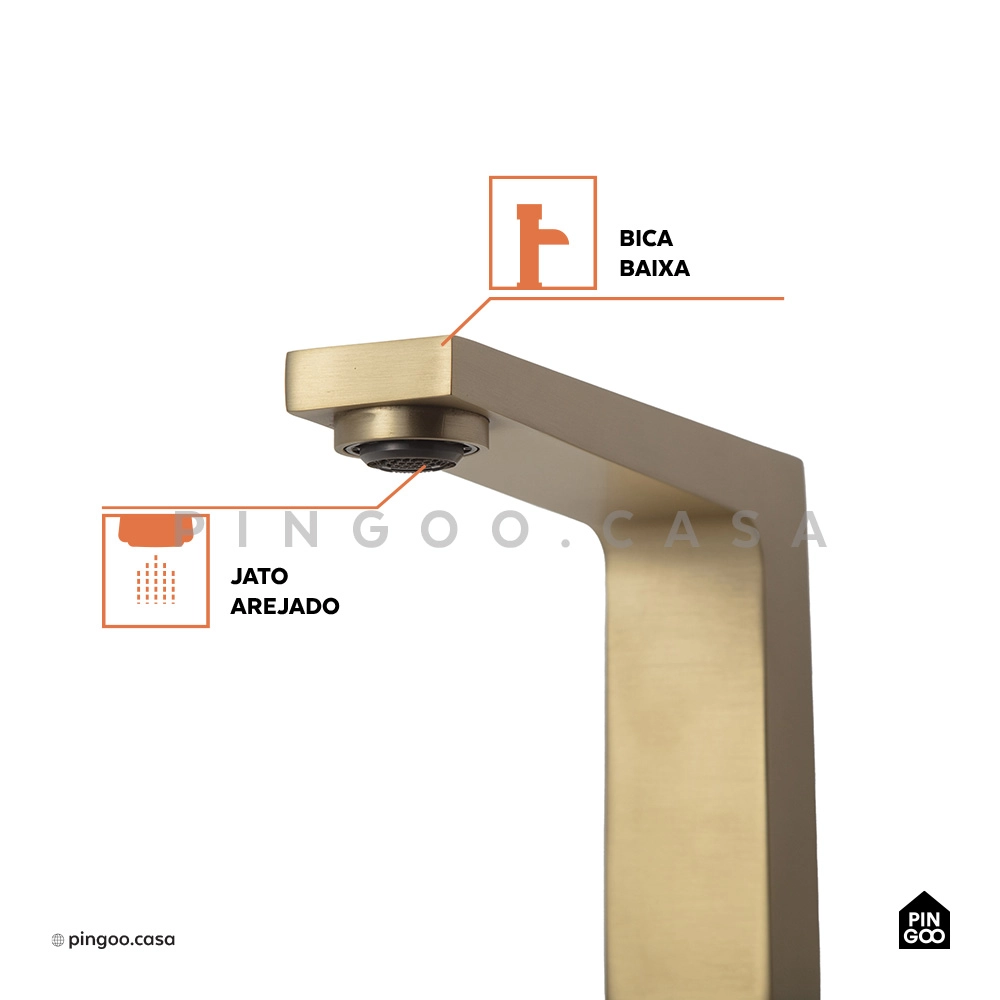 Torneira Para Banheiro Inox Misturador Duplo Comando Japurá Dourado