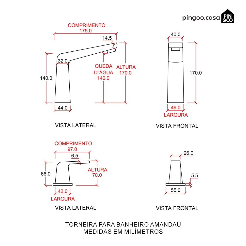 Torneira Para Banheiro Misturador Duplo Comando Bica Baixa Amandaú Prata Cromado