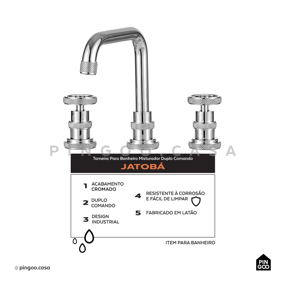 Torneira Para Banheiro Misturador Duplo Comando Jatobá Prata