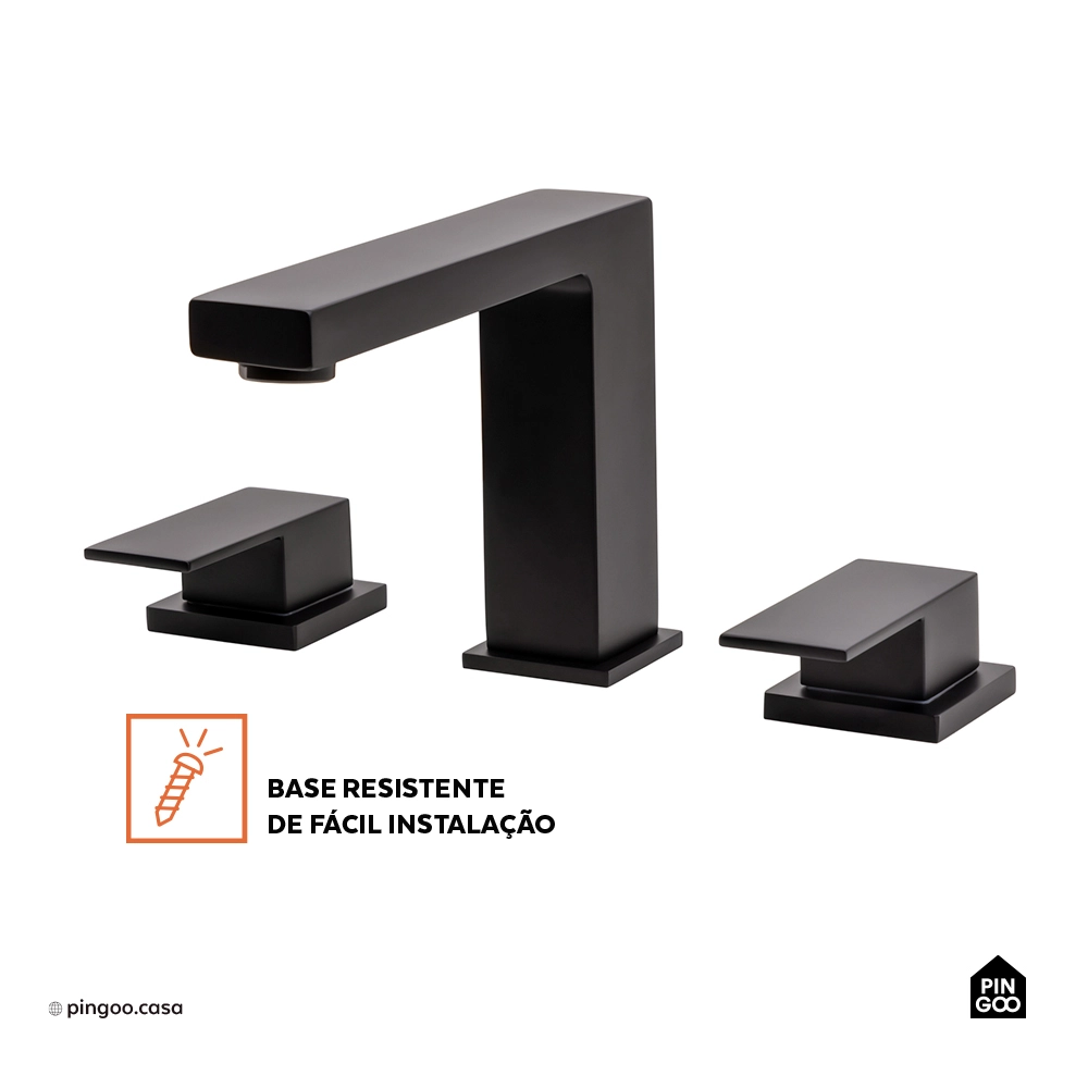 Torneira para Banheiro Misturador Duplo Comando Purangi Baixa - Preto