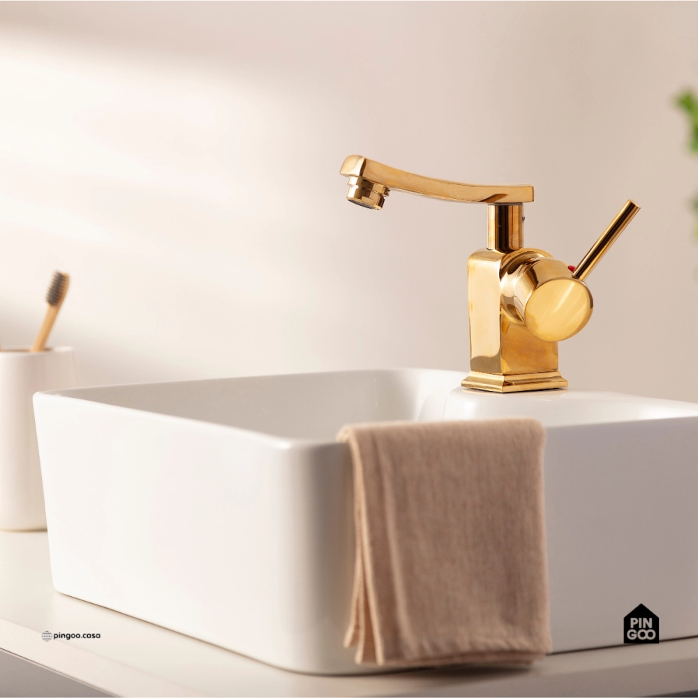 Torneira para Banheiro Misturador Monocomando Baixa Moju Dourado