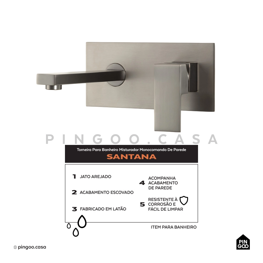 Torneira Para Banheiro Misturador Monocomando de Parede Santana Grafite