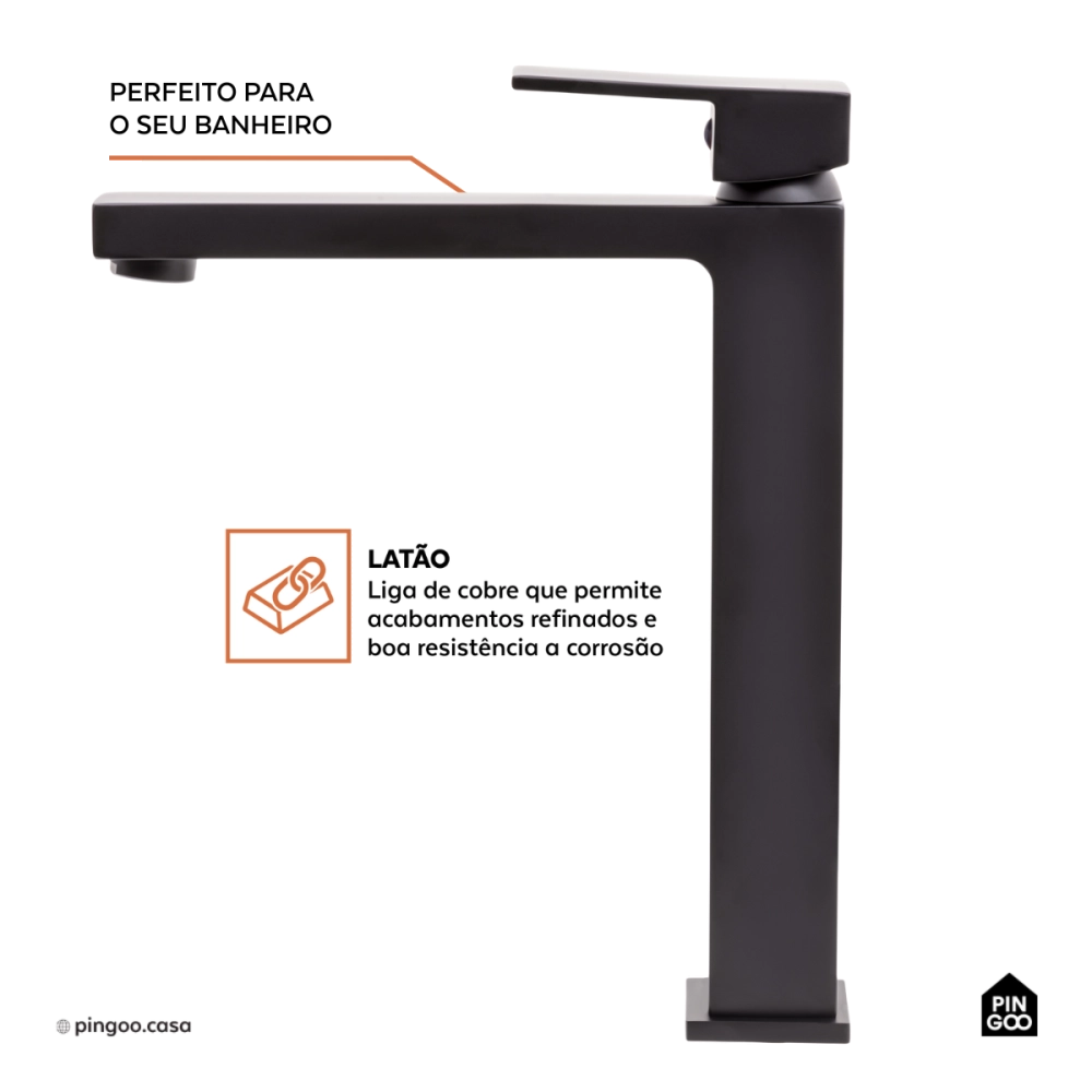 Torneira para Banheiro Misturador Monocomando Purangi Alta - Preto