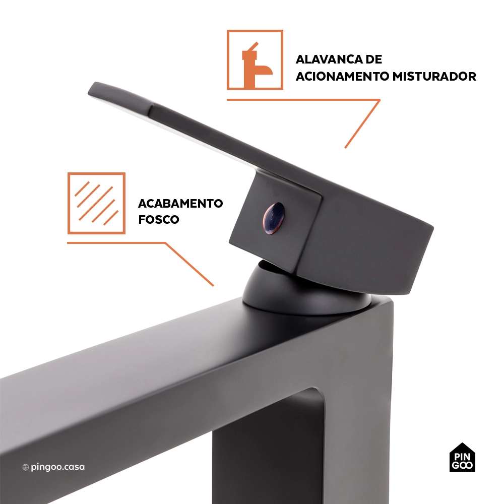 Torneira para Banheiro Misturador Monocomando Purangi Alta - Preto