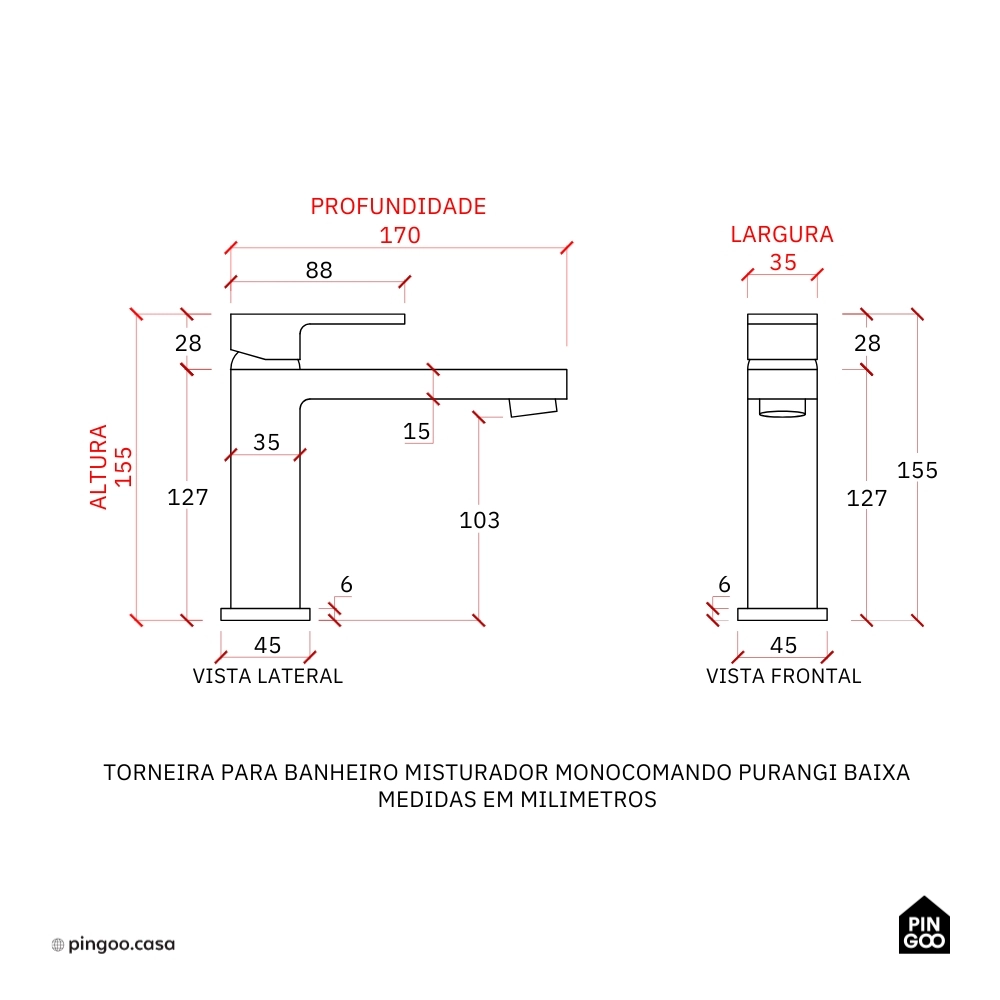 Torneira para Banheiro Misturador Monocomando Purangi Baixa - Prata