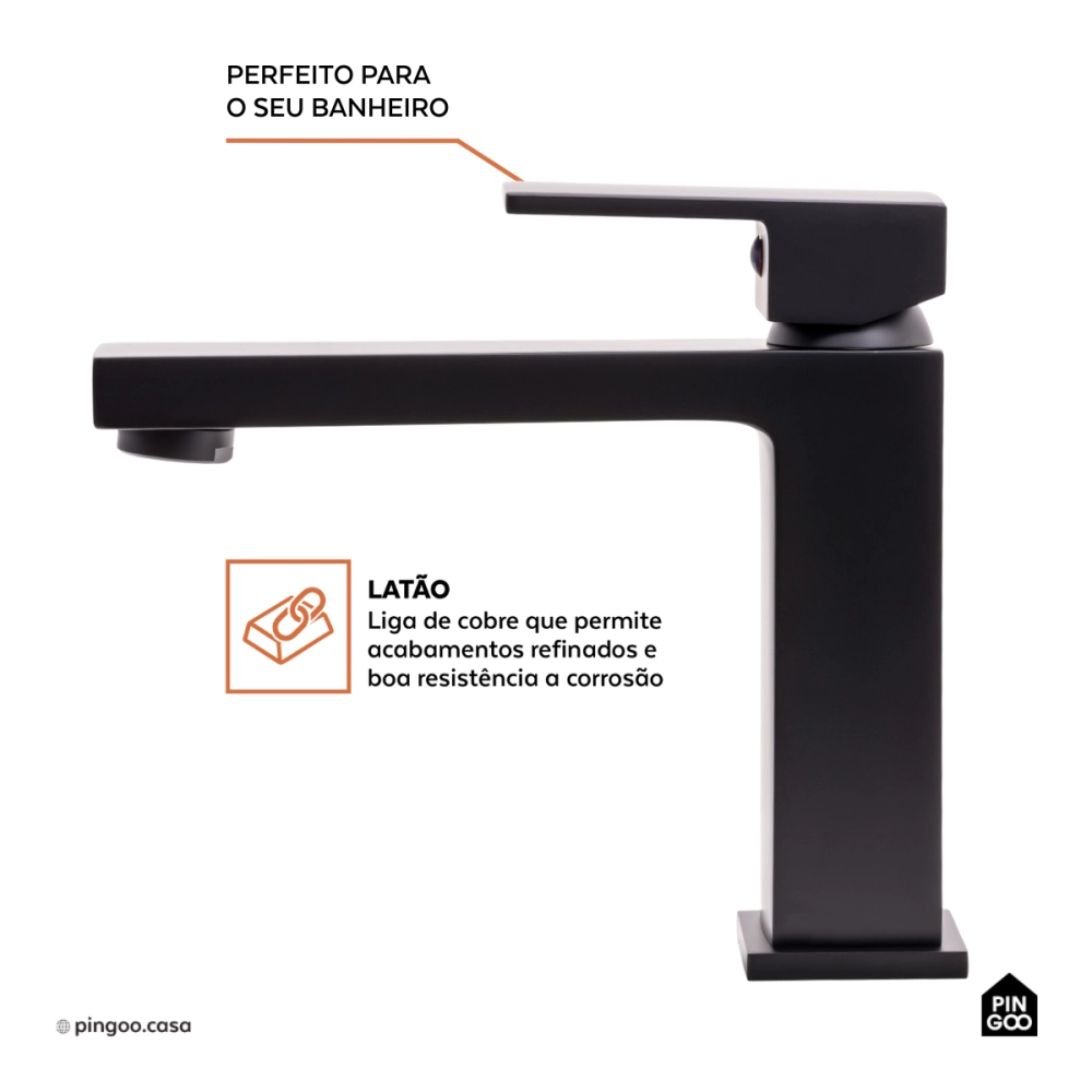 Torneira para Banheiro Misturador Monocomando Purangi Baixa - Preto