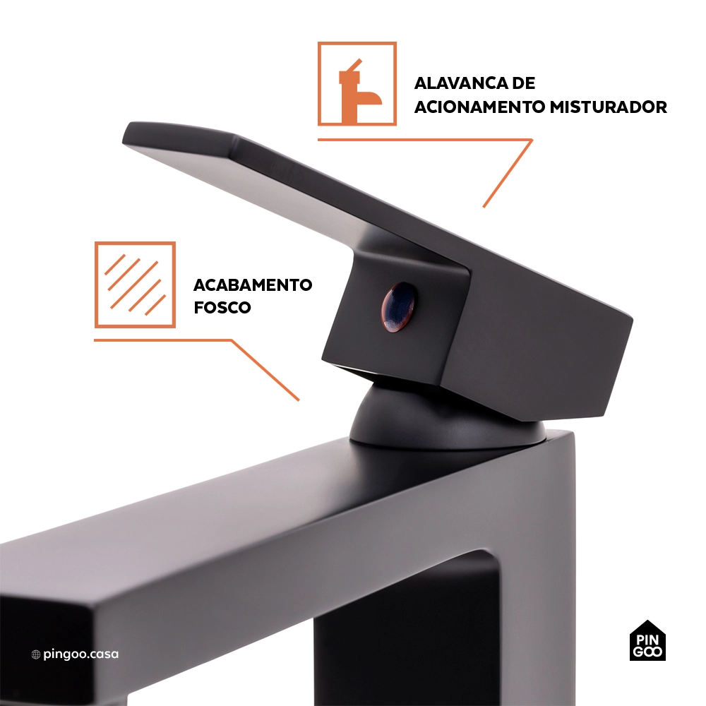 Torneira para Banheiro Misturador Monocomando Purangi Baixa - Preto