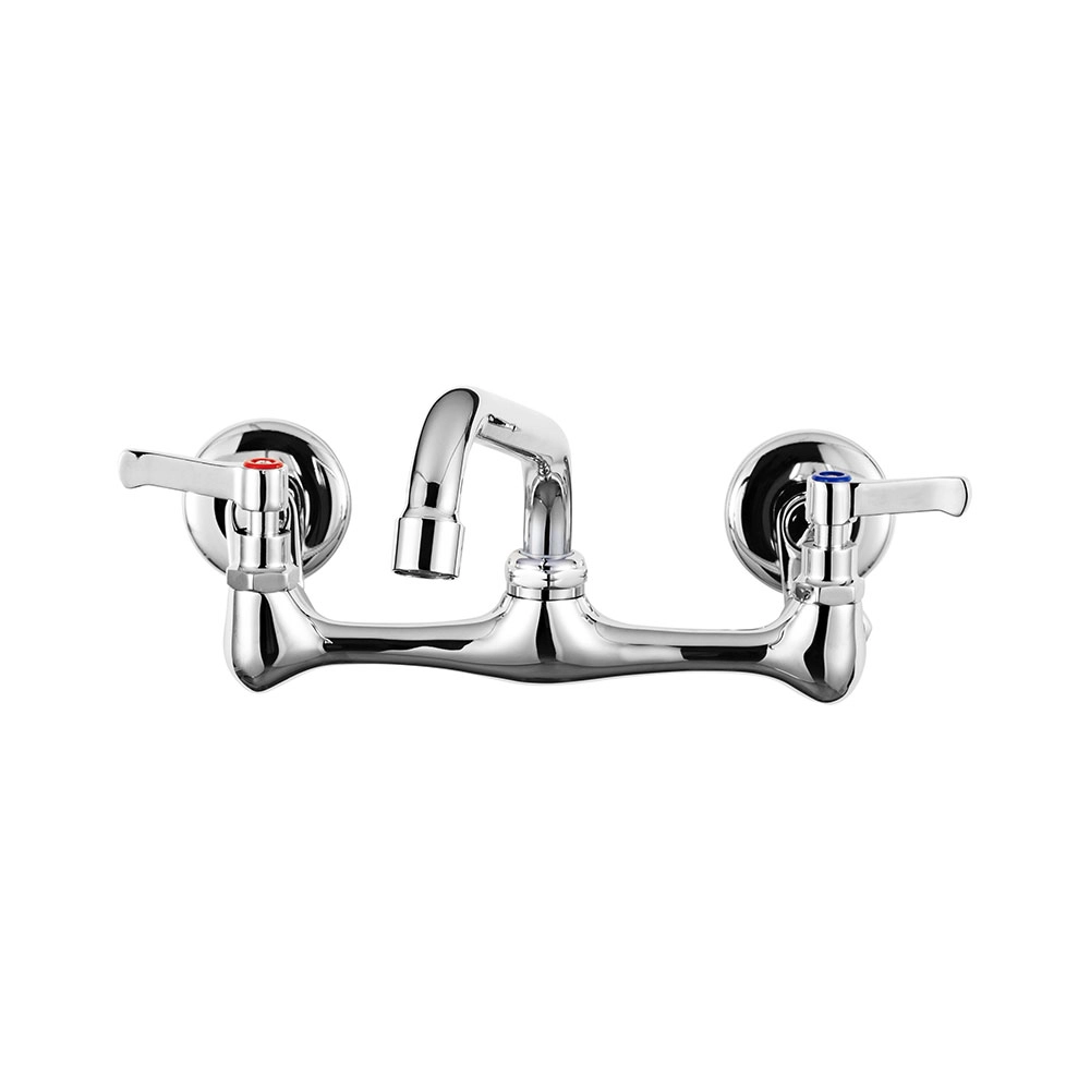 Torneira Para Cozinha Gourmet Inox Misturador de Parede Duplo Comando Paru Prata