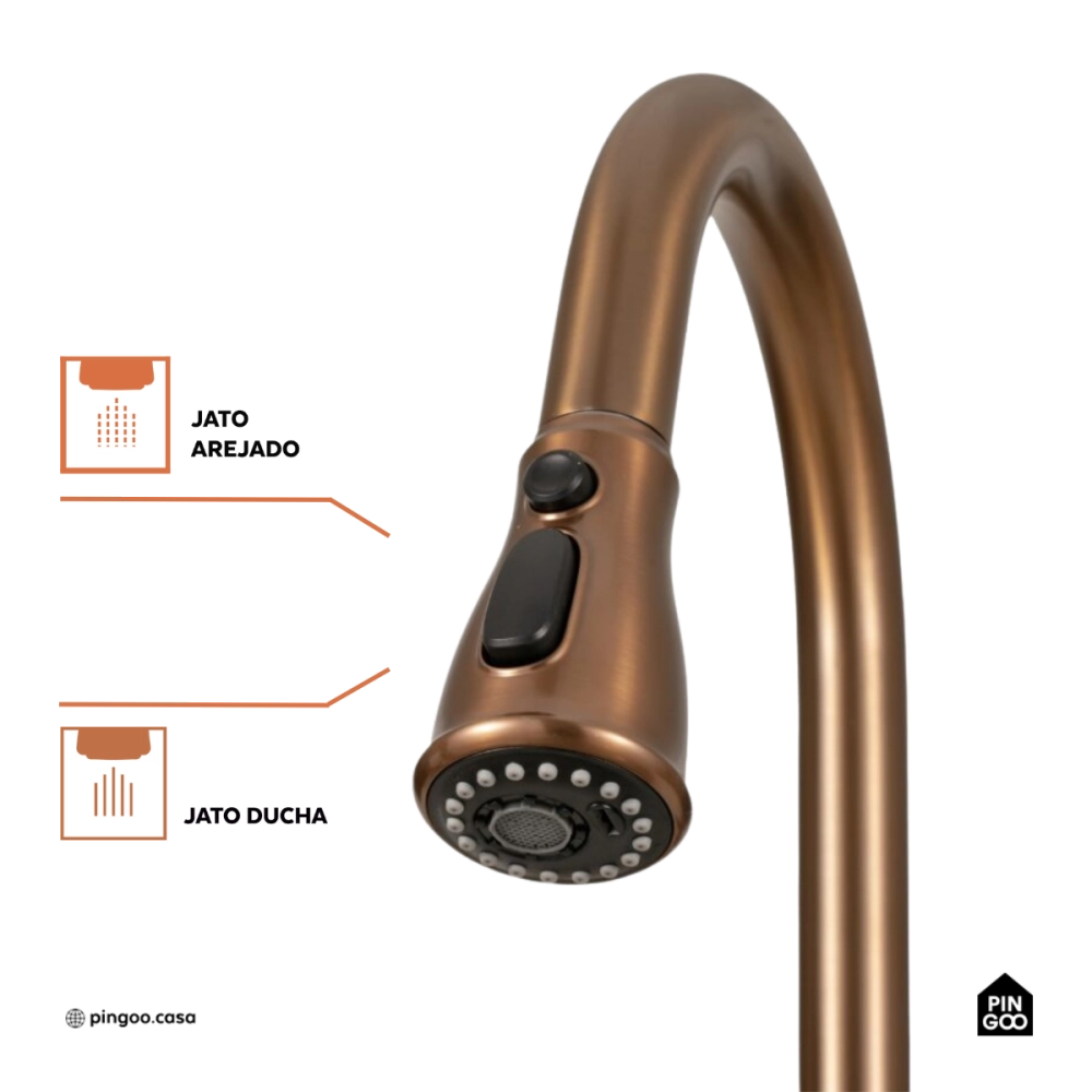 Torneira para Cozinha Gourmet Misturador Extensível Duplo Comando Aço Inox 304 Içá Dourado Rose Torneira para Cozinha Gourmet Misturador Extensível Duplo Comando Aço Inox 304 Içá Dourado Rose