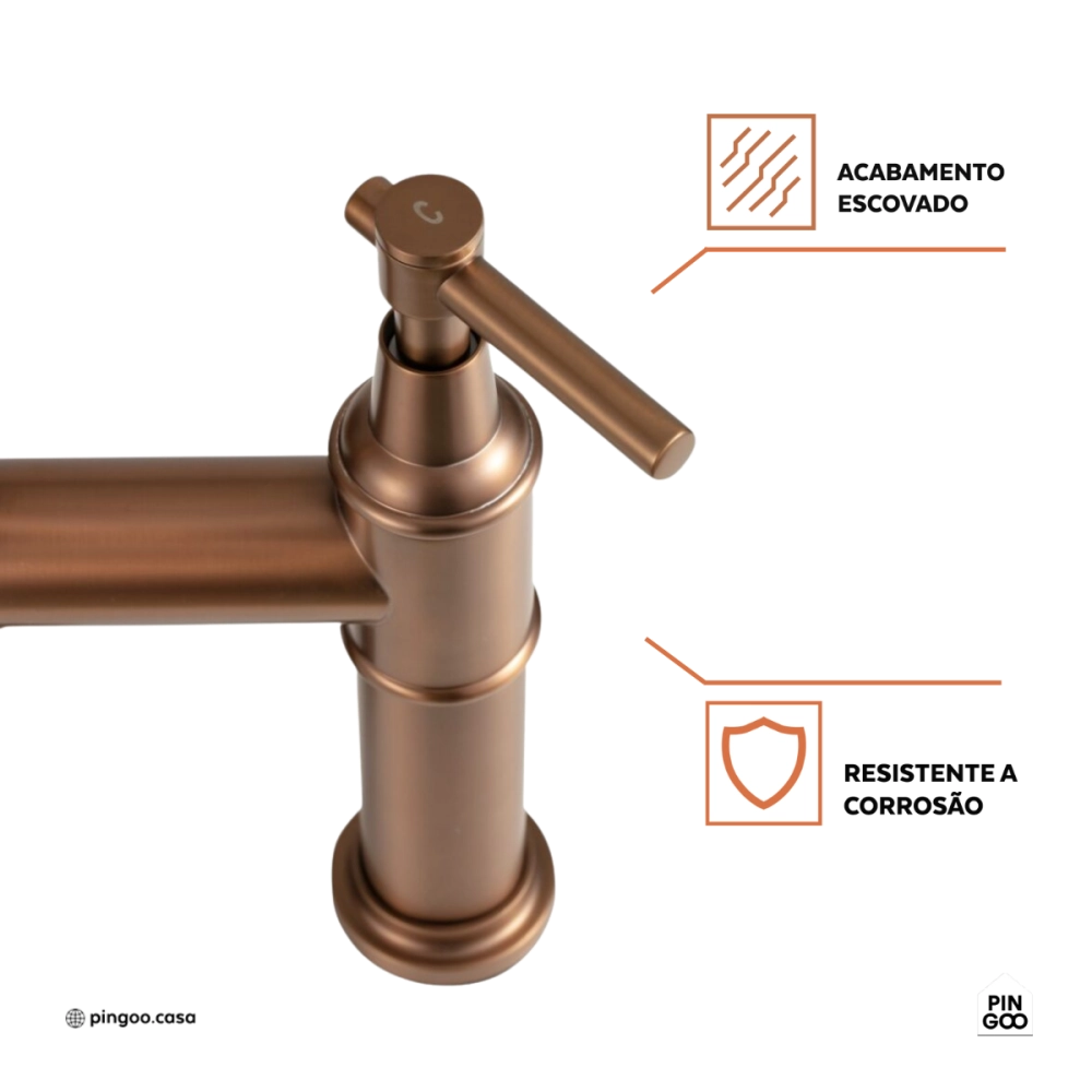 Torneira para Cozinha Gourmet Misturador Extensível Duplo Comando Aço Inox 304 Içá Dourado Rose Torneira para Cozinha Gourmet Misturador Extensível Duplo Comando Aço Inox 304 Içá Dourado Rose
