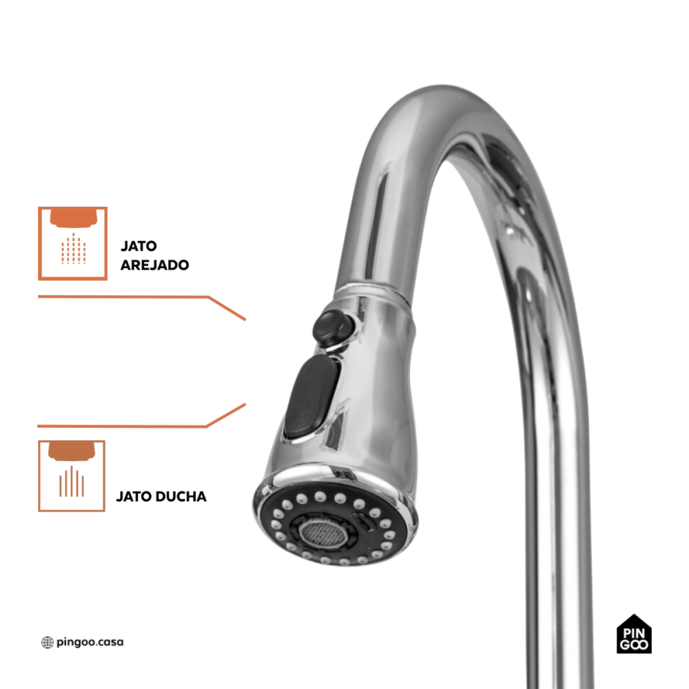 Torneira para Cozinha Gourmet Misturador Extensível Duplo Comando Aço Inox 304 Içá Prata Torneira para Cozinha Gourmet Misturador Extensível Duplo Comando Aço Inox 304 Içá Prata