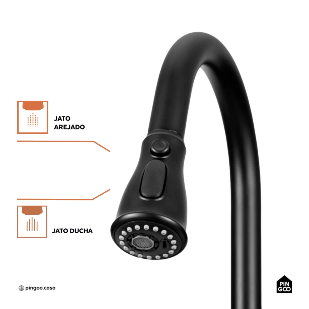 Torneira para Cozinha Gourmet Misturador Extensível Duplo Comando Aço Inox 304 Içá Preto Torneira para Cozinha Gourmet Misturador Extensível Duplo Comando Aço Inox 304 Içá Preto