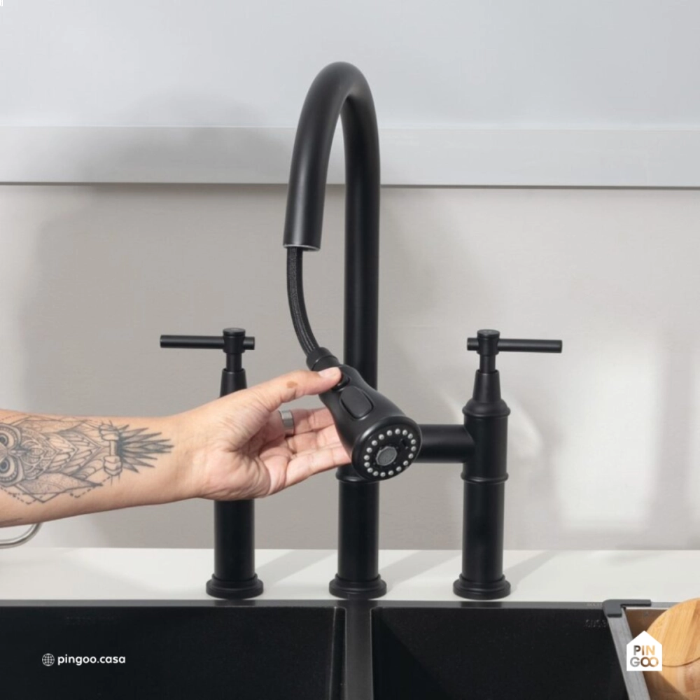 Torneira para Cozinha Gourmet Misturador Extensível Duplo Comando Aço Inox 304 Içá Preto Torneira para Cozinha Gourmet Misturador Extensível Duplo Comando Aço Inox 304 Içá Preto