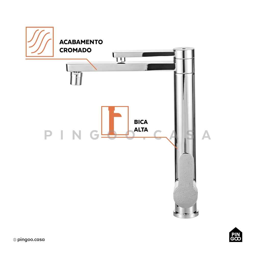 Torneira Para Cozinha Gourmet Misturador Monocomando Com Saída Para Filtro Indaiá Prata