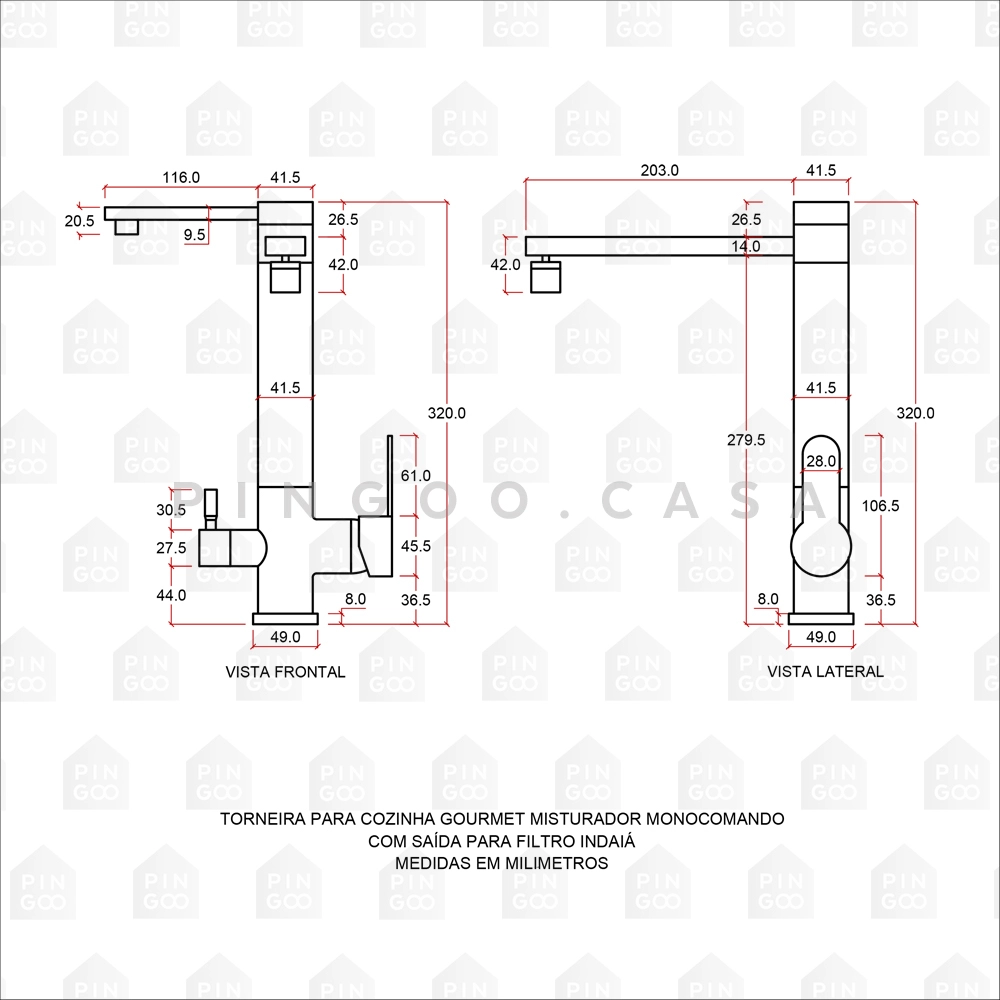 Torneira Para Cozinha Gourmet Misturador Monocomando Com Saída Para Filtro Indaiá Prata