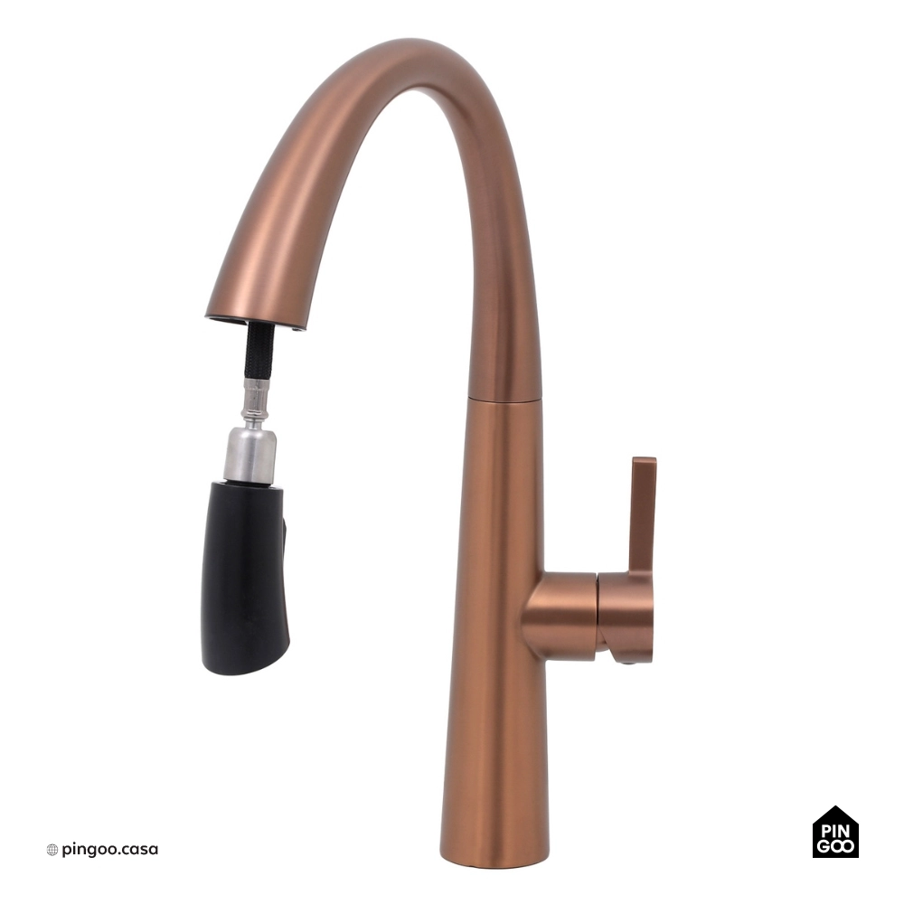 Torneira para Cozinha Gourmet Misturador Monocomando Extensível Juruá Dourado Rose Escovado