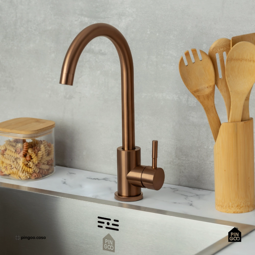 Torneira para Cozinha Misturador Monocomando Em Aço Inox 304 Escovado Tocantins Dourado Rose Torneira para Cozinha Misturador Monocomando Em Aço Inox 304 Escovado Tocantins Dourado Rose