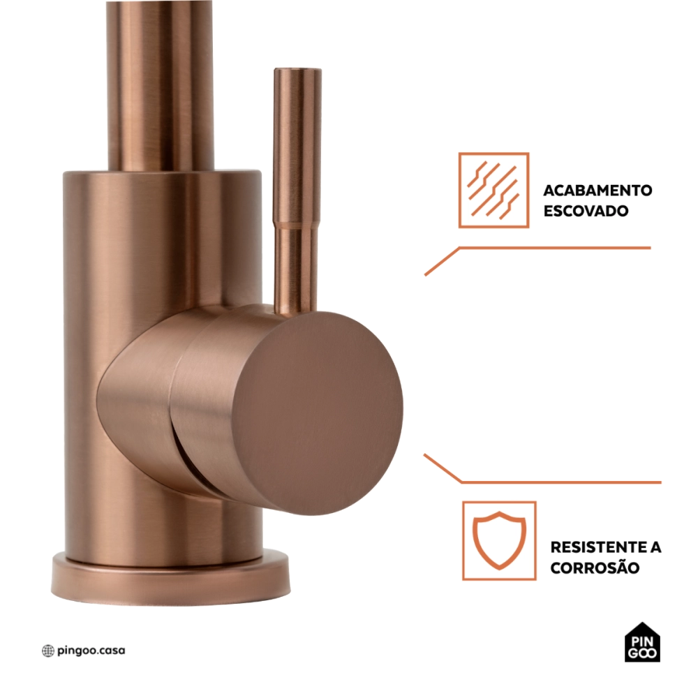 Torneira para Cozinha Misturador Monocomando Em Aço Inox 304 Escovado Tocantins Dourado Rose Torneira para Cozinha Misturador Monocomando Em Aço Inox 304 Escovado Tocantins Dourado Rose