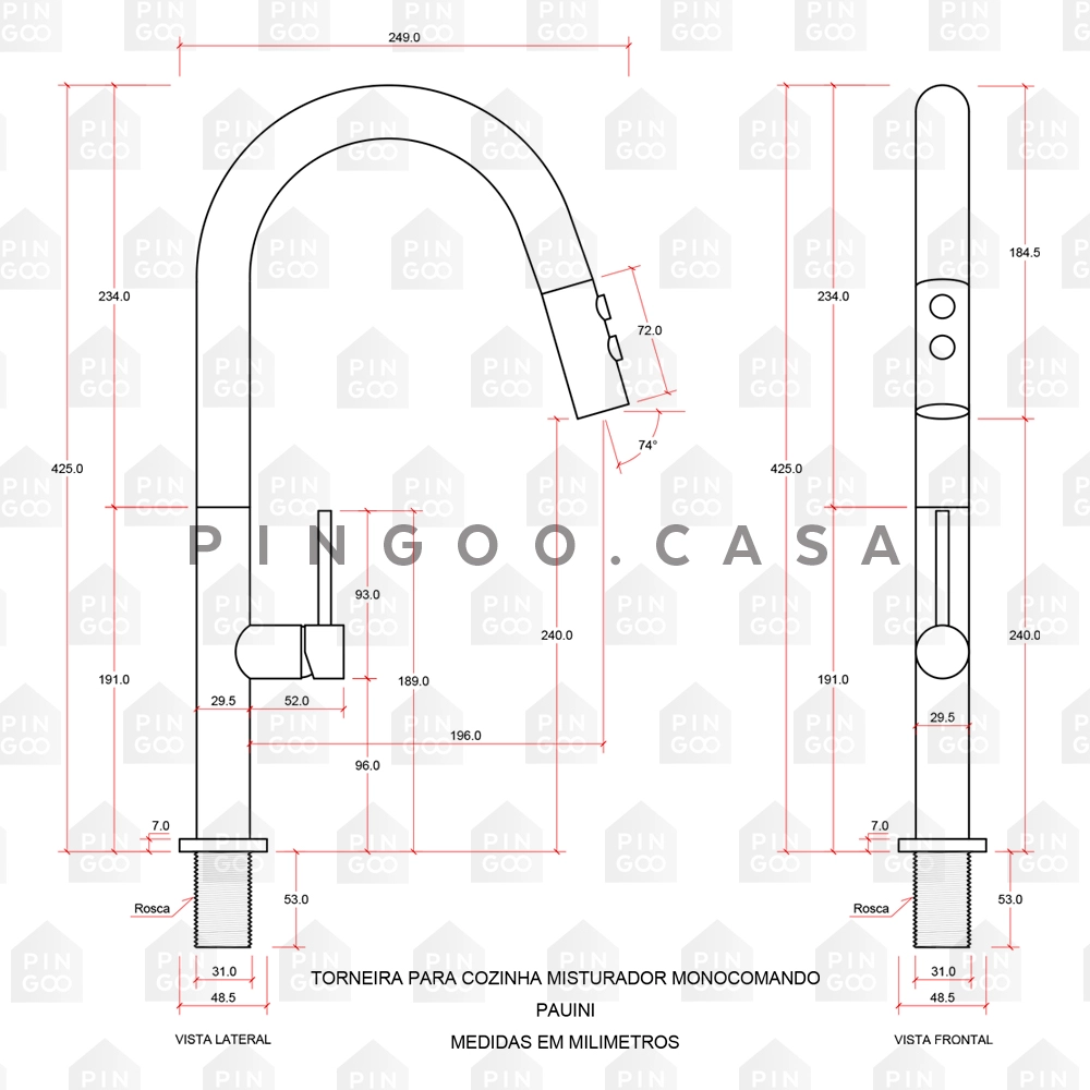 Torneira Para Cozinha Misturador Monocomando Pauini Preto