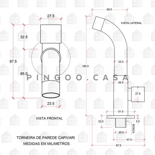 Torneira de Parede para Tanque Capivari Dourado