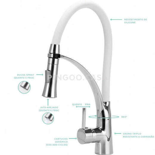 Torneira para Cozinha Gourmet Misturador Monocomando Solimões Prata e Branco
