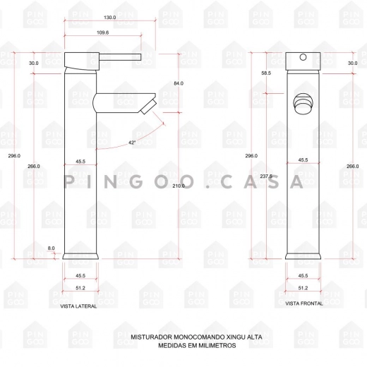 Torneira para Banheiro Misturador Monocomando Alta Xingu Prata