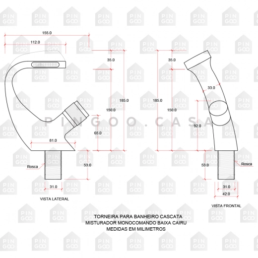 Torneira para Banheiro Cascata Misturador Monocomando Baixa Cairu Preto