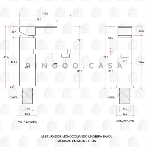 Torneira para Banheiro Misturador Monocomando Baixa Madeira Prata