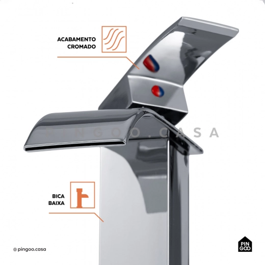 Torneira para Banheiro Cascata Misturador Monocomando Baixa Paraná Prata