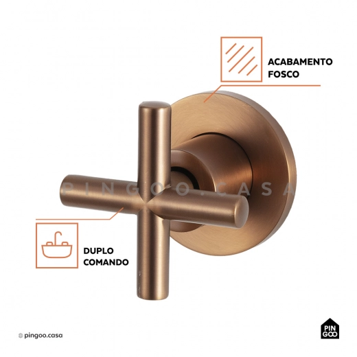 Torneira para Banheiro Duplo Comando de Parede Cariús Dourado Rose