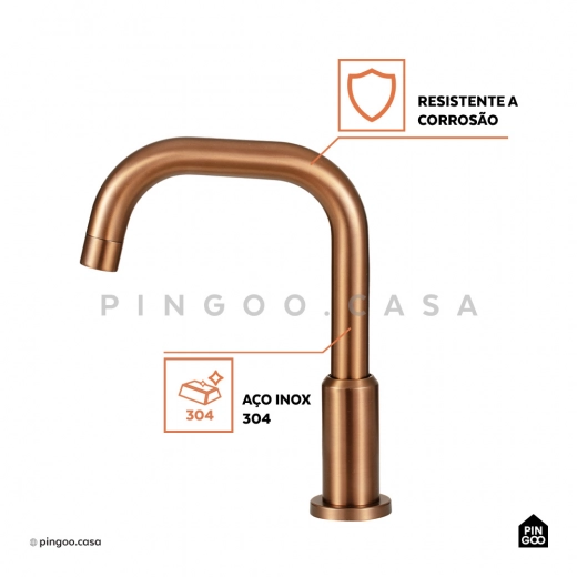 Torneira para Banheiro Misturador Duplo Comando Aço Inox 304 Tefé Dourado Rose