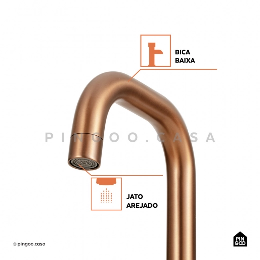 Torneira para Banheiro Misturador Duplo Comando Aço Inox 304 Tefé Dourado Rose