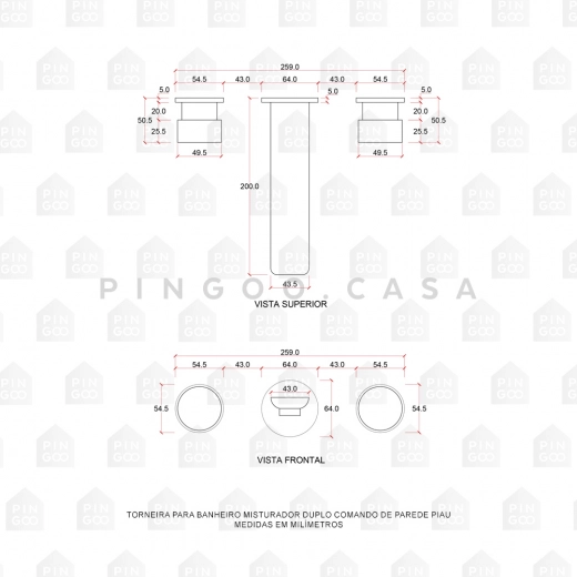 Torneira para Banheiro Misturador Duplo Comando de Parede Piau Dourado Rose