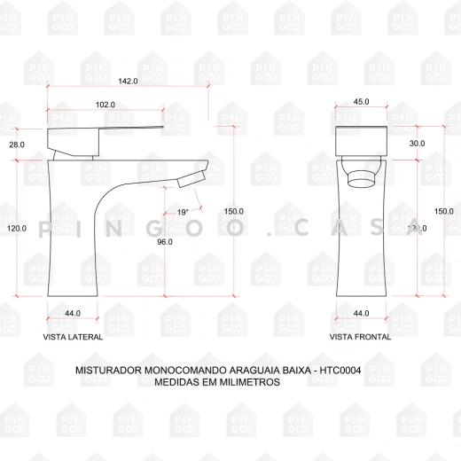 Torneira para Banheiro Misturador Monocomando Baixa Aço Inox 304 Araguaia Dourado Escovado