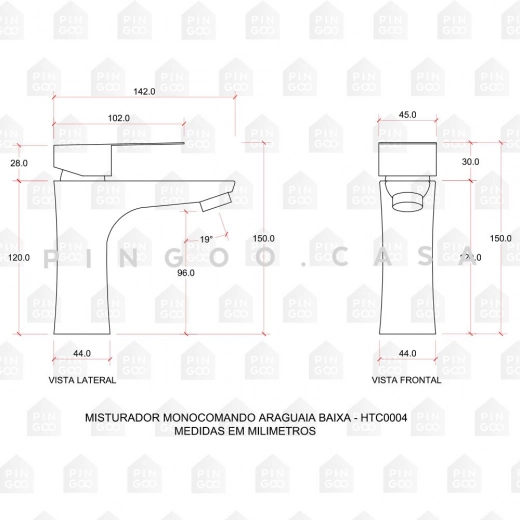 Torneira para Banheiro Misturador Monocomando Baixa Aço Inox 304 Araguaia Prata Escovado