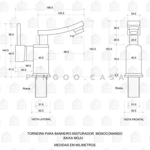 Torneira para Banheiro Misturador Monocomando Baixa Moju Dourado