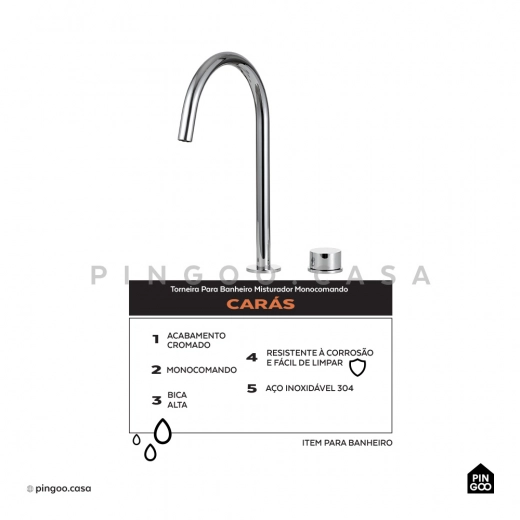 Torneira para Banheiro Misturador Monocomando Carás Prata