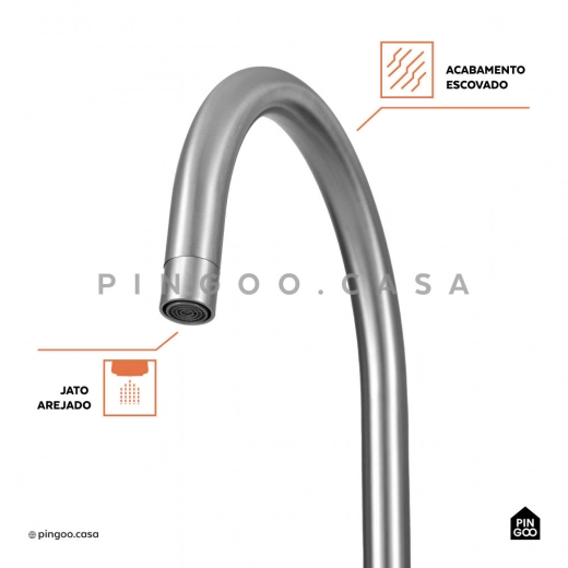 Torneira para Cozinha Gourmet Misturador Duplo Comando Aço Inox 304 Içana Prata Escovado