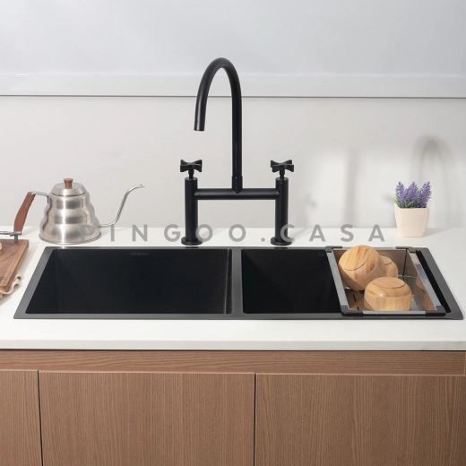 Torneira para Cozinha Gourmet Misturador Duplo Comando Aço Inox 304 Içana Preto