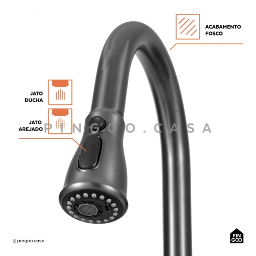 Torneira para Cozinha Gourmet Misturador Extensível Duplo Comando Aço Inox 304 Içá Cinza Torneira para Cozinha Gourmet Misturador Extensível Duplo Comando Aço Inox 304 Içá Cinza