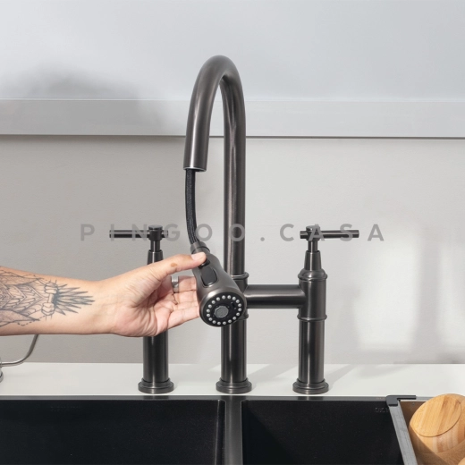 Torneira para Cozinha Gourmet Misturador Extensível Duplo Comando Aço Inox 304 Içá Cinza Torneira para Cozinha Gourmet Misturador Extensível Duplo Comando Aço Inox 304 Içá Cinza
