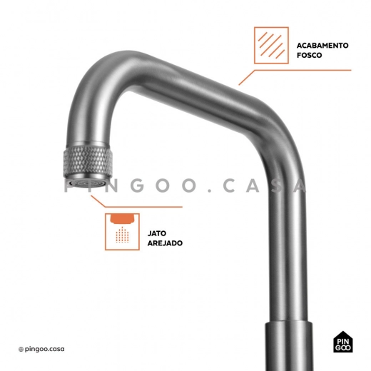 Torneira para Cozinha Gourmet Misturador Extensível Duplo Comando Aço Inox 304 Jutaí Cinza