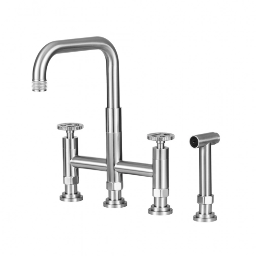 Torneira para Cozinha Gourmet Misturador Extensível Duplo Comando Aço Inox 304 Jutaí Prata Escovado